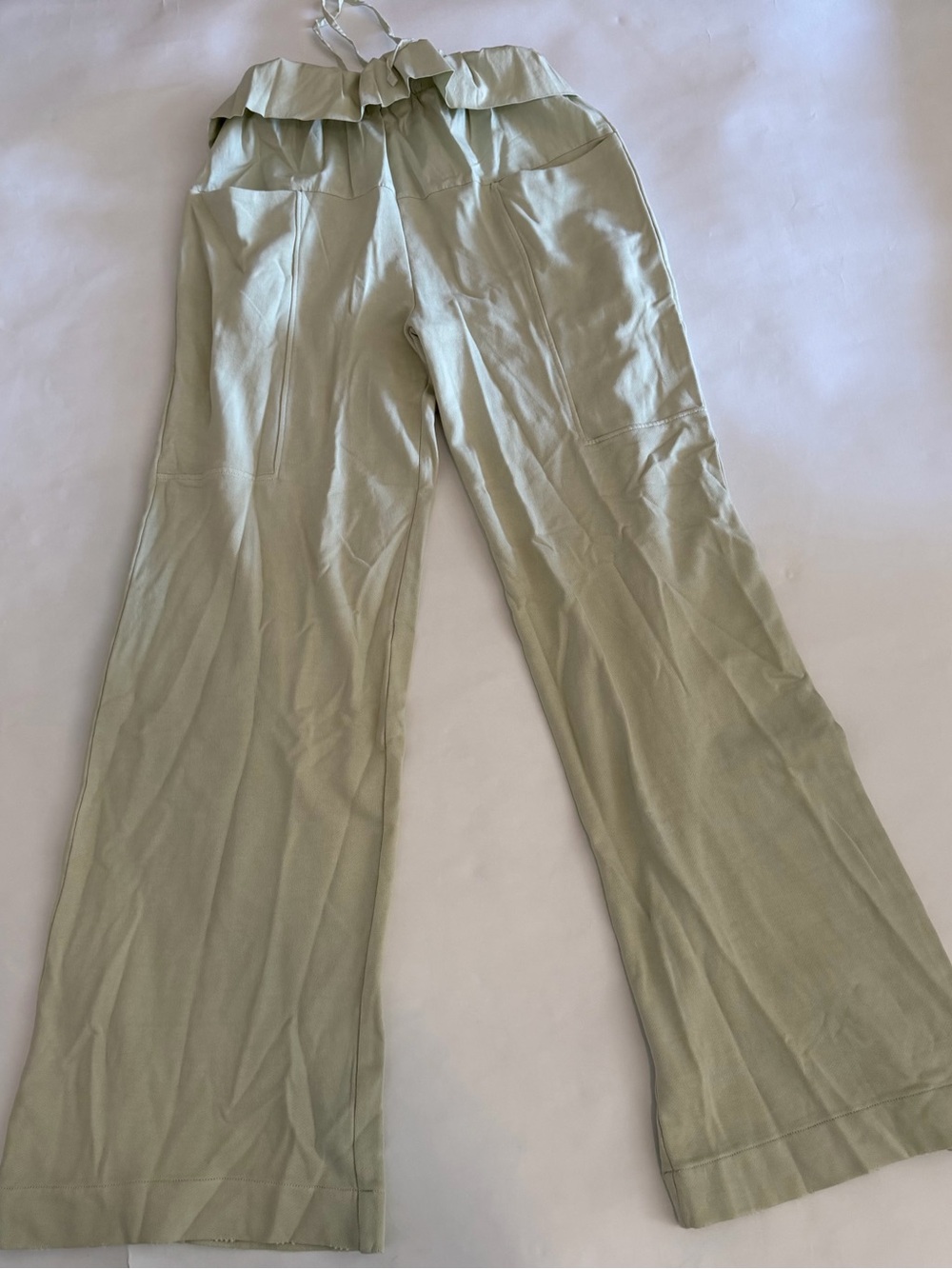 Zara Light Sage High-Waist Wide-Leg Paperbag Pants